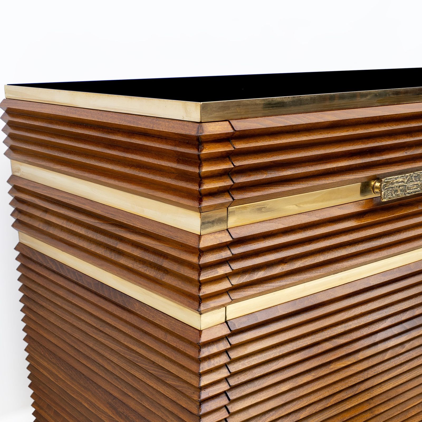 Mid Century Modern Italian Brass And Teak Sideboard, 1970s photo vintage