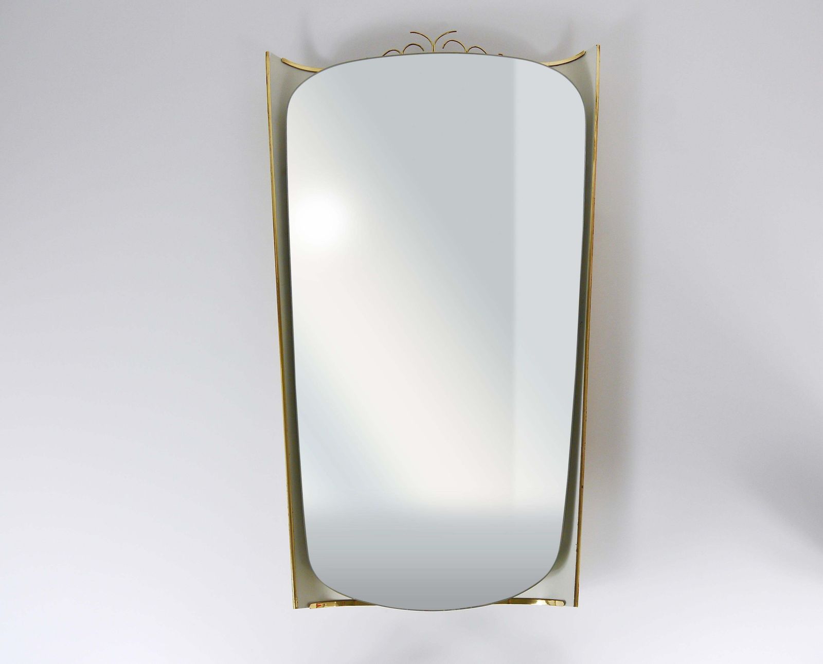Ernest Igl Illuminated Mid Century Wall Mirror With Brass Crown, By Hillebrand photo for sale