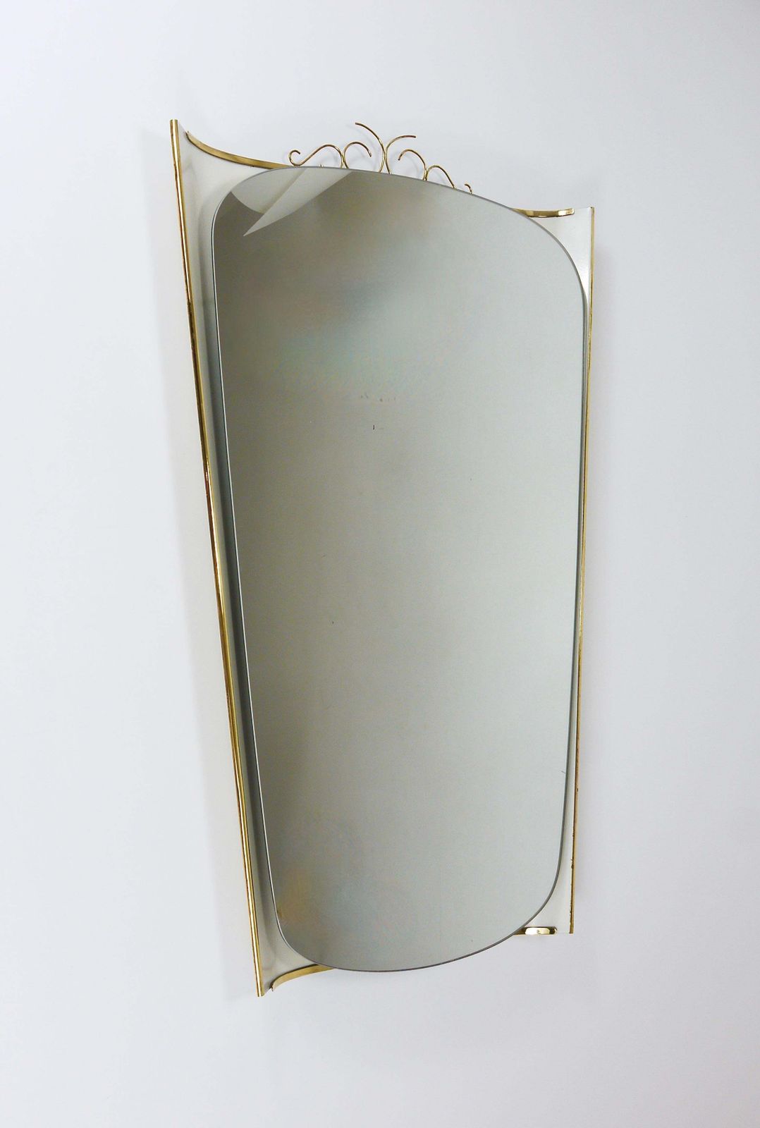 photo furniture Ernest Igl Illuminated Mid Century Wall Mirror With Brass Crown, By Hillebrand