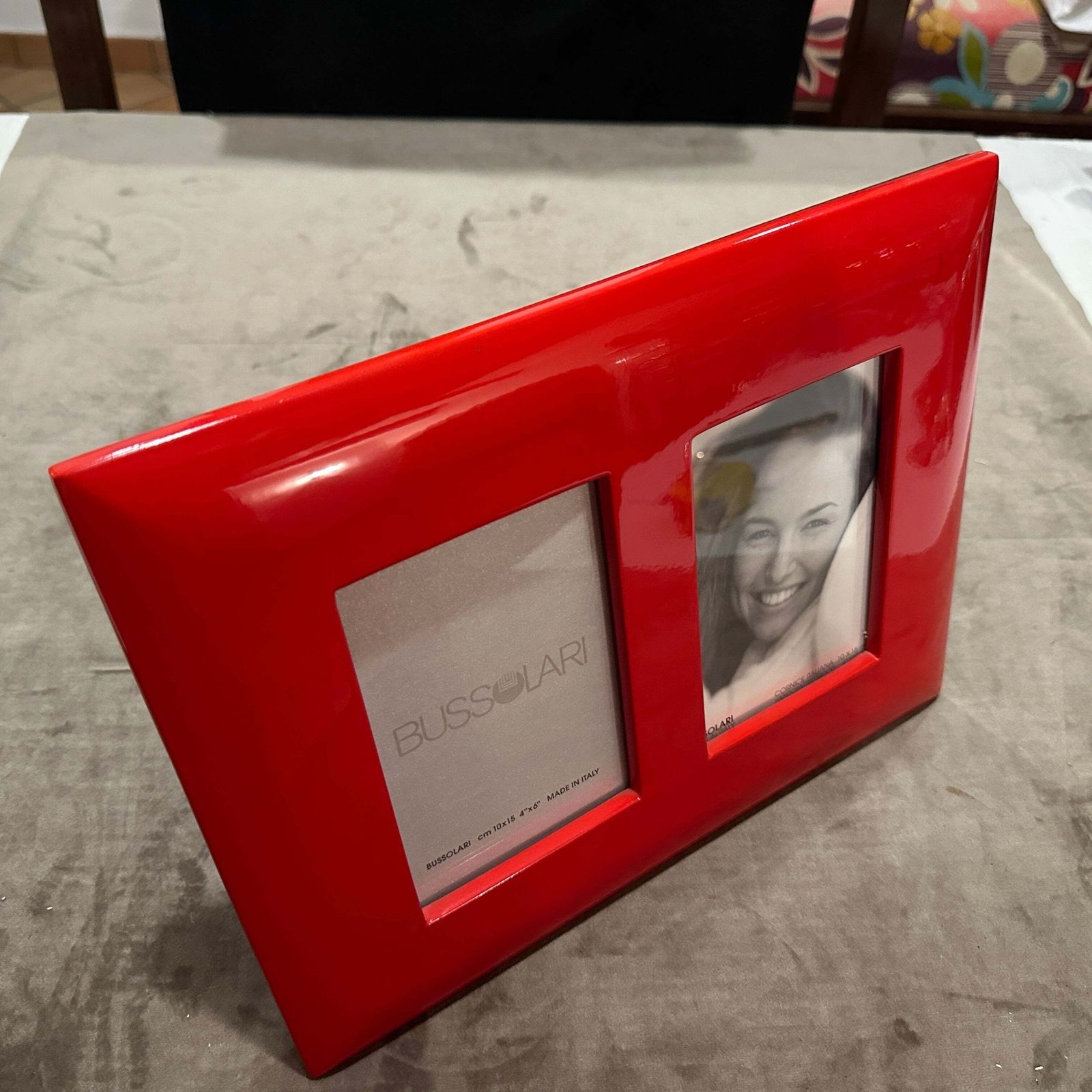 1990s Modern Red Lacquered Wood Italian Design Double Picture Frame By Bussolari photo furniture