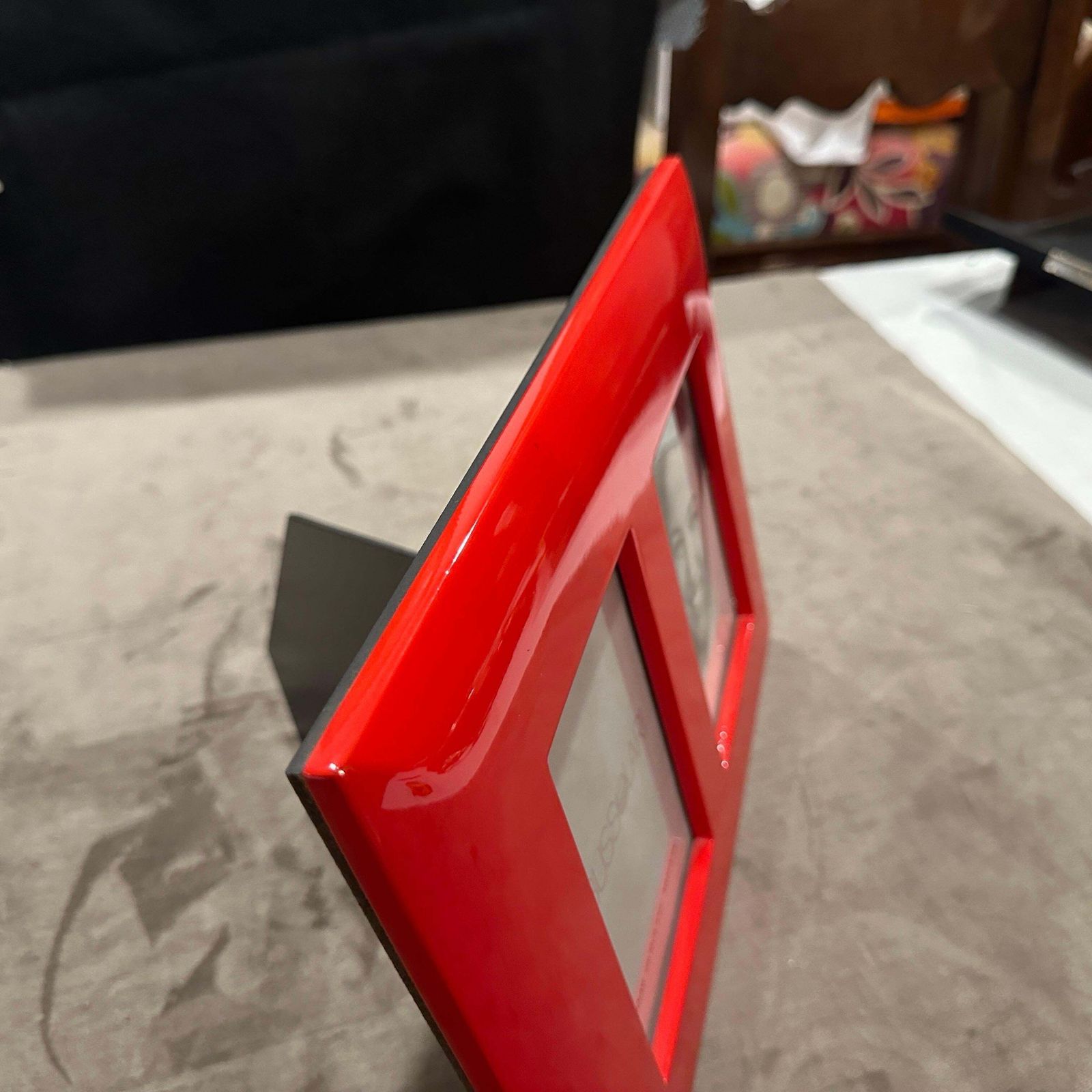 photo for sale 1990s Modern Red Lacquered Wood Italian Design Double Picture Frame By Bussolari