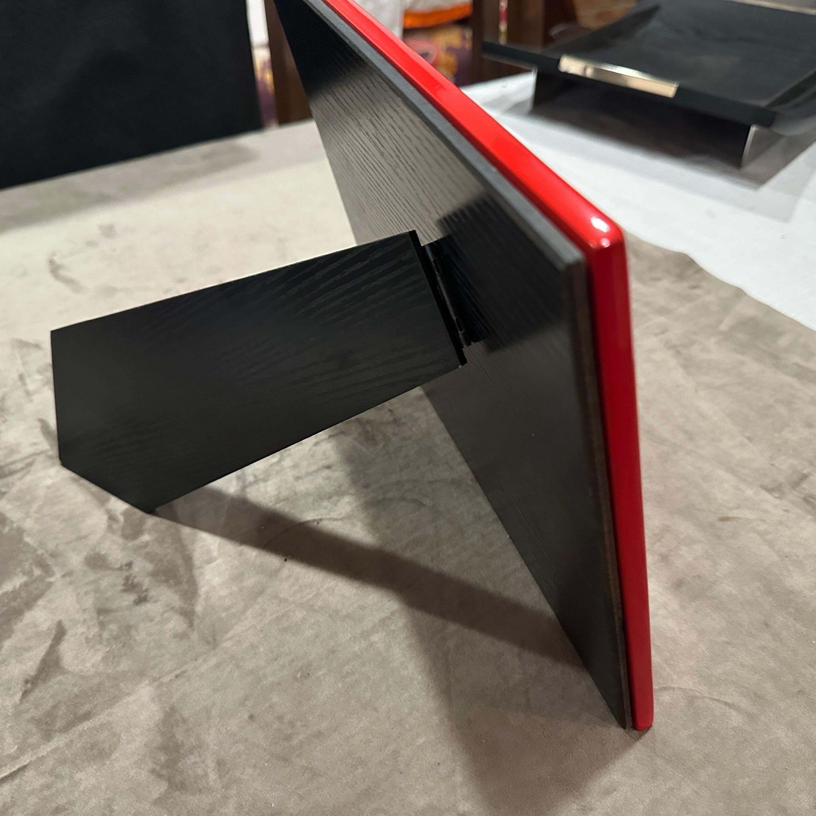 443.0 1990s Modern Red Lacquered Wood Italian Design Double Picture Frame By Bussolari photo