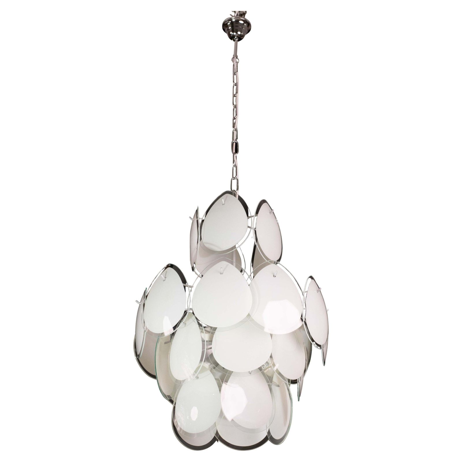 Vistosi White Murano Glass Teardrop Shaped Discs Chandelier, Italy, 1970s