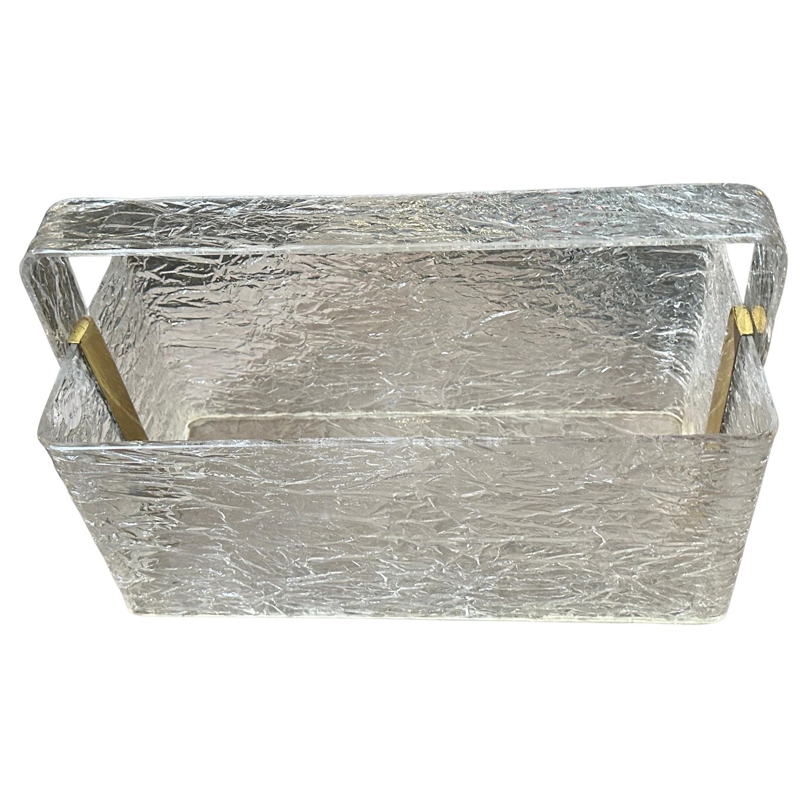 1980s Modern Iced Lucite And Brass Italian Design Magazine Rack By Cavinato