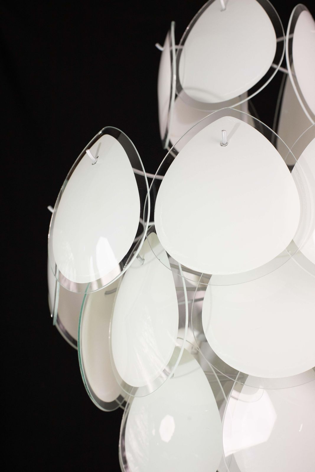 photo for sale Vistosi White Murano Glass Teardrop Shaped Discs Chandelier, Italy, 1970s