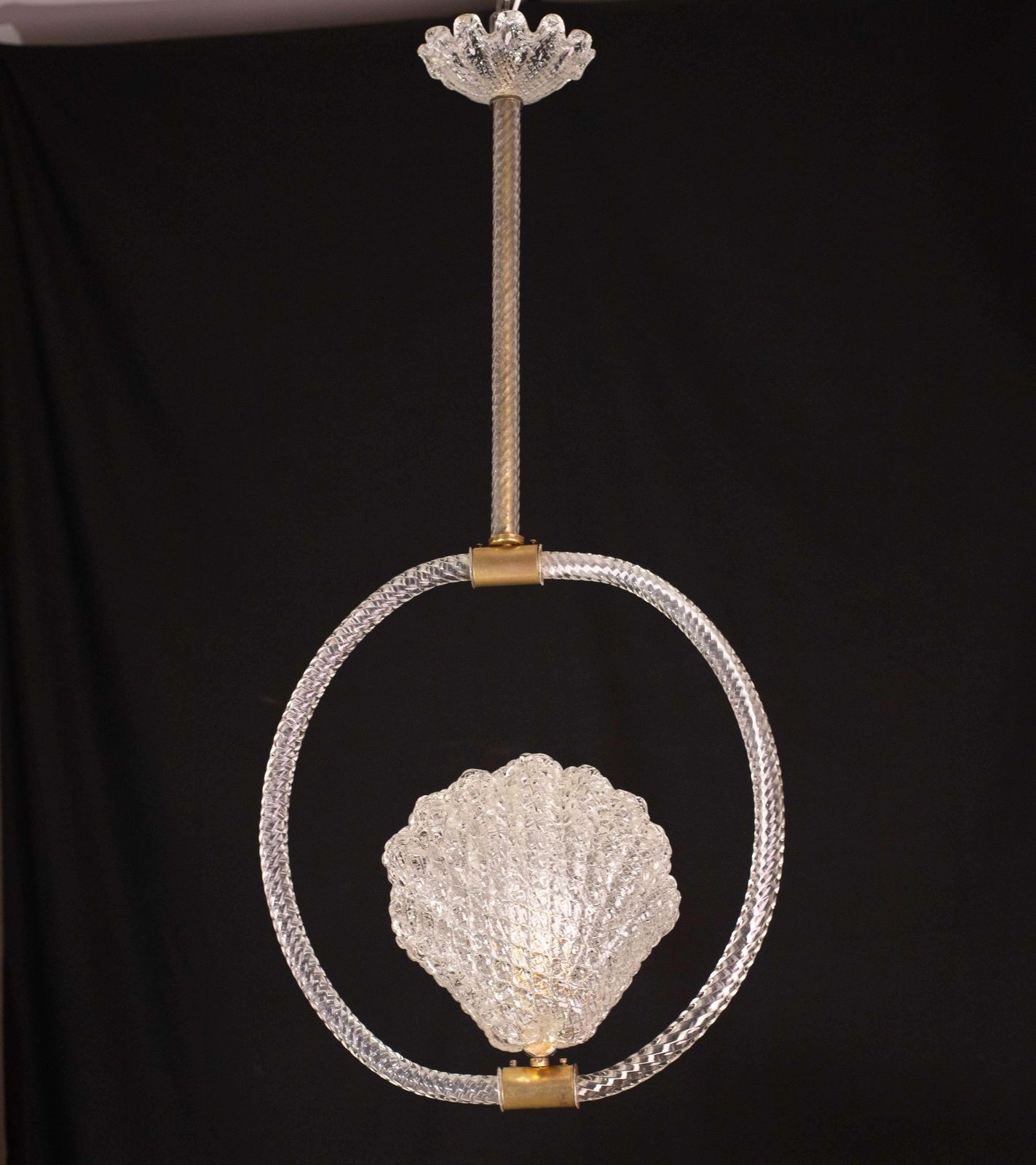 Midcentury Shell Trasparent Murano Glass Chandelier By Barovier E Toso, 1940s photo buy