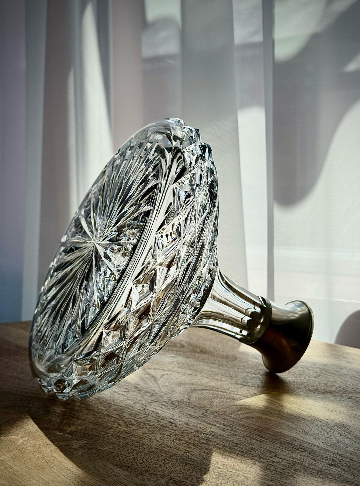 Vintage Cut Glass Ship's Decanter With Sterling Silver Collar By Israel Freeman & Son Ltd, 1968 photo vinterior