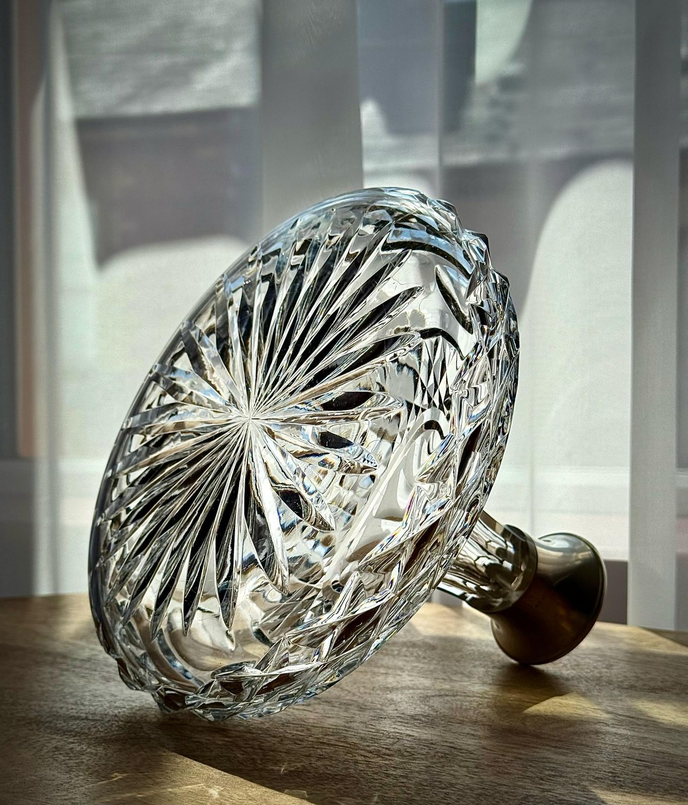 photo furniture Vintage Cut Glass Ship's Decanter With Sterling Silver Collar By Israel Freeman & Son Ltd, 1968