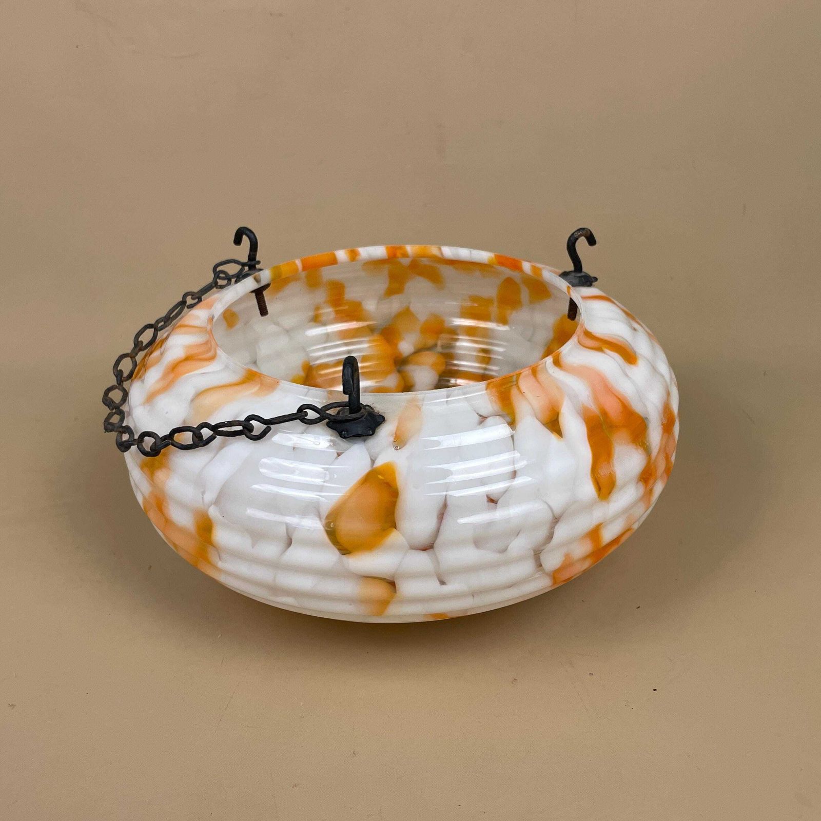 Vintage Glass Ceiling Light Shade White Orange Frosted Pendant Stain Glass Tiffany Style Patterned Milky Art Deco Round Circular Hanging photo furniture