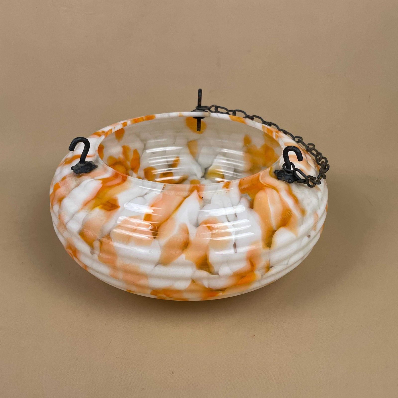 Vintage Glass Ceiling Light Shade White Orange Frosted Pendant Stain Glass Tiffany Style Patterned Milky Art Deco Round Circular Hanging photo for sale