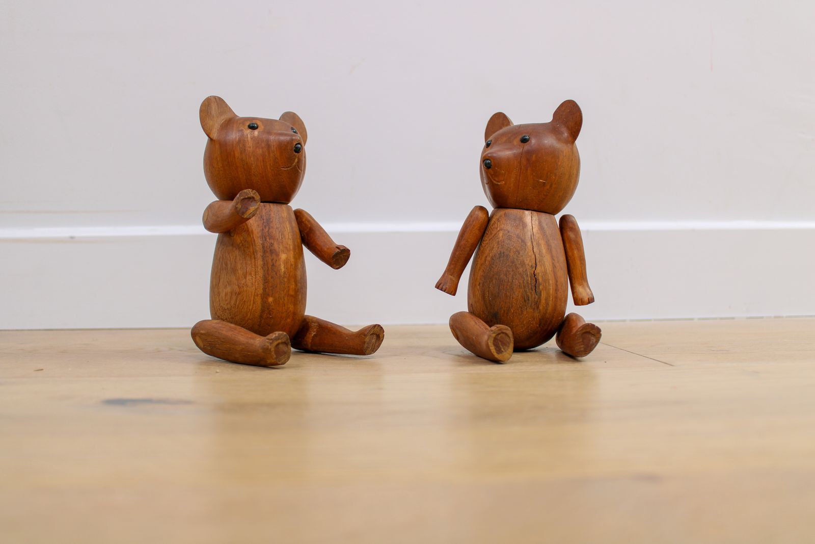 A Pair Mid Century Danish Teddy Bears In Teak   Kay Bojesen Style