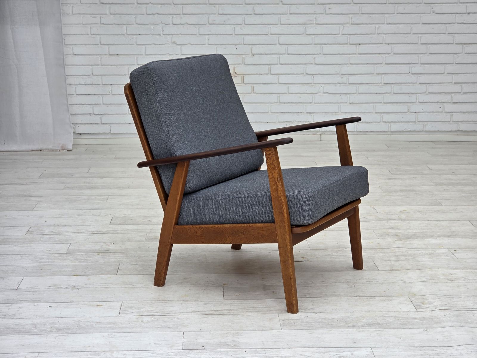 1970s, Pair Of Danish Armchairs, Reupholstered, Furniture Wool, Teak And Oak Wood. photo furniture