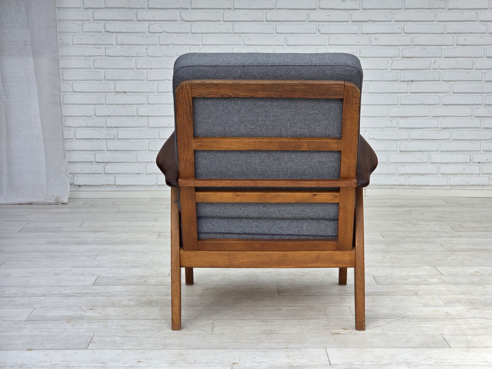 Furniture 1970s, Pair Of Danish Armchairs, Reupholstered, Furniture Wool, Teak And Oak Wood. photo
