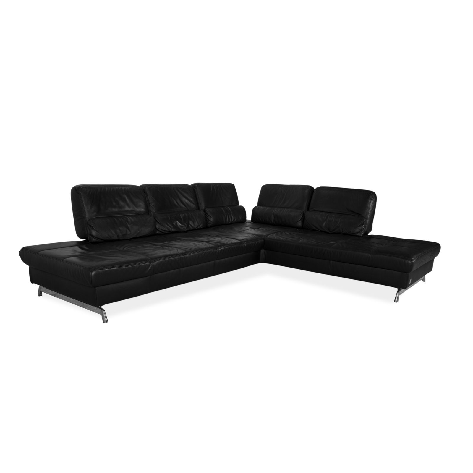 Canapé d'angle Joop Loft en cuir noir, fonction manuelle
