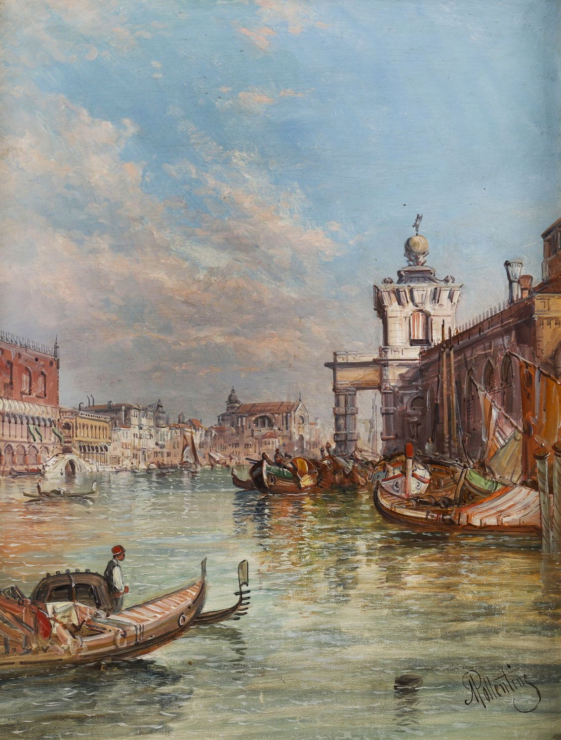 Antique Painting La Dogana Venice Alfred Pollentine 19th Century photo furniture