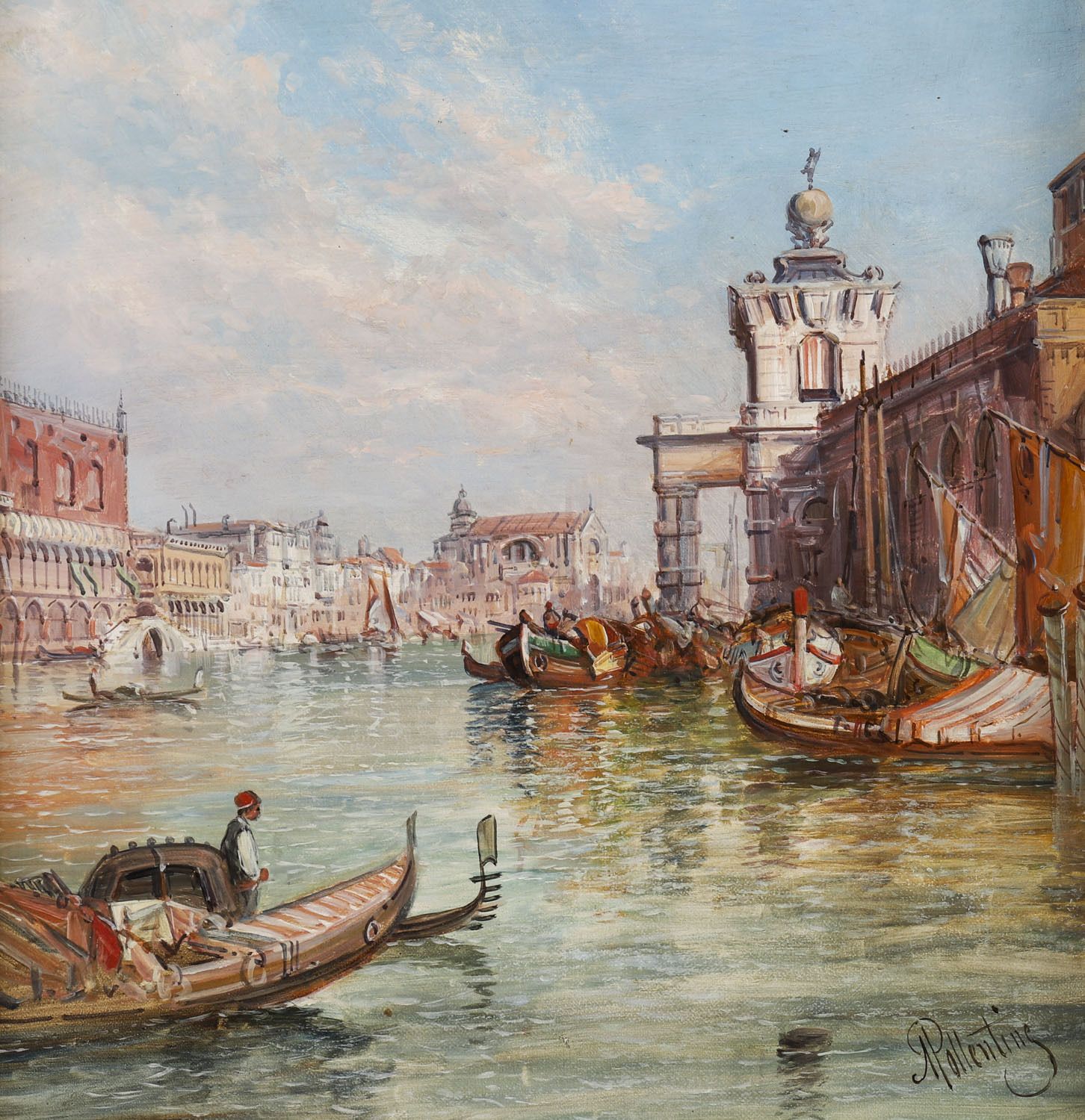 Antique Painting La Dogana Venice Alfred Pollentine 19th Century photo for sale
