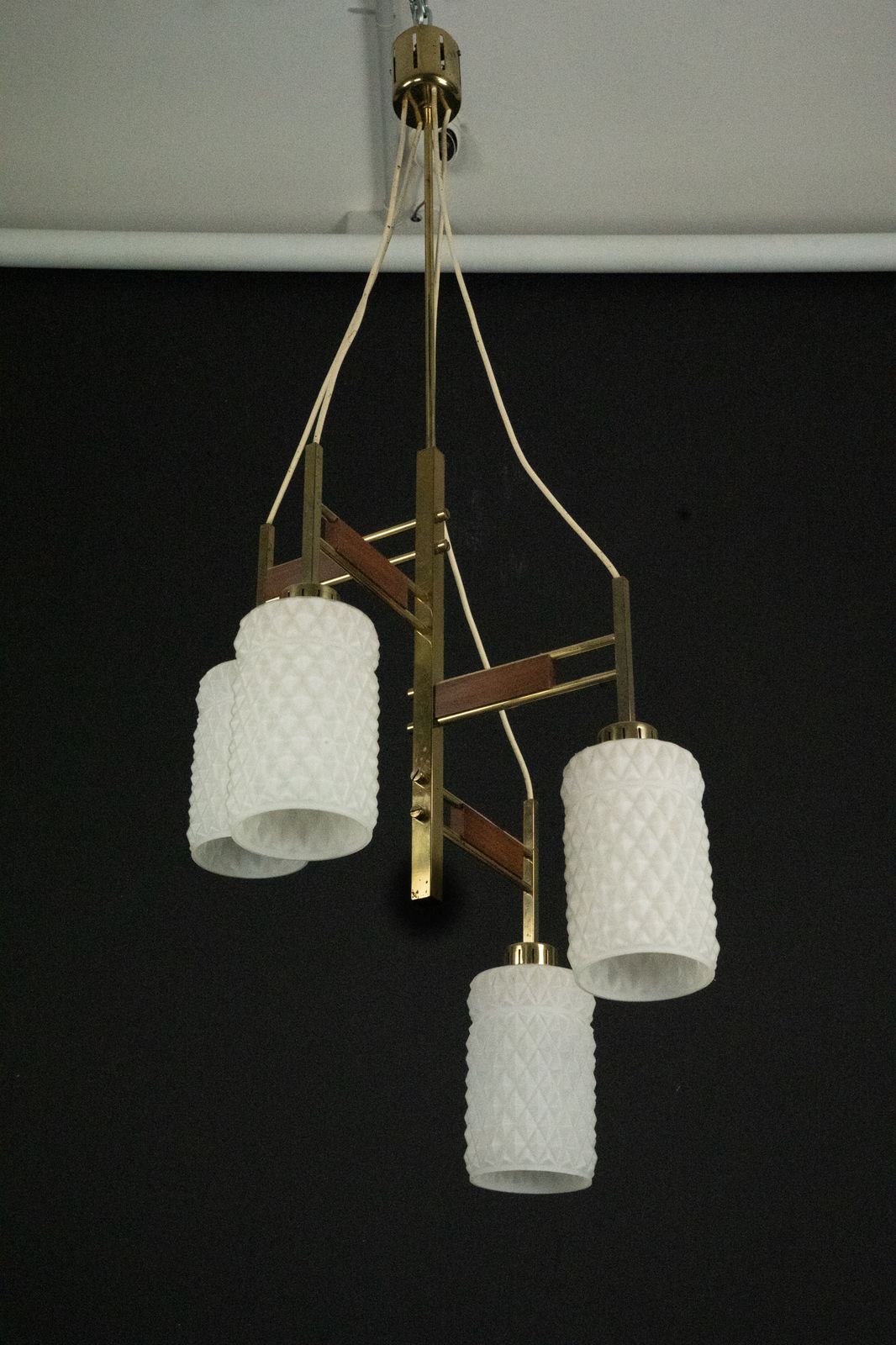 Mid Century Modern Brass & Glass Chandelier In Stilnovo Style, Italy 1950s photo vinterior