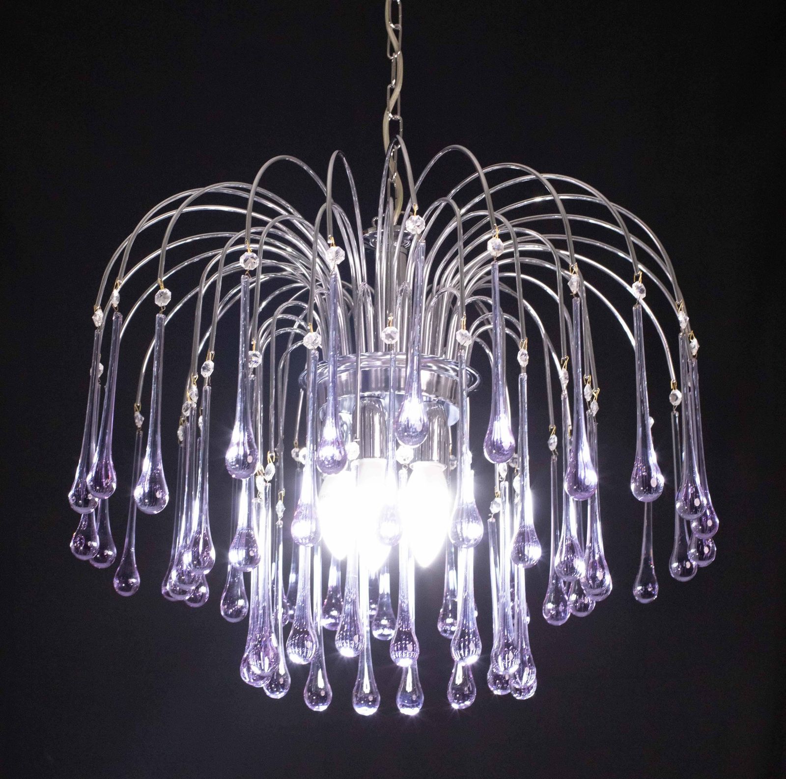 The Purple Crown, Large Size Murano Chandelier Purple And Crystal Drops, 1970s photo Lighting
