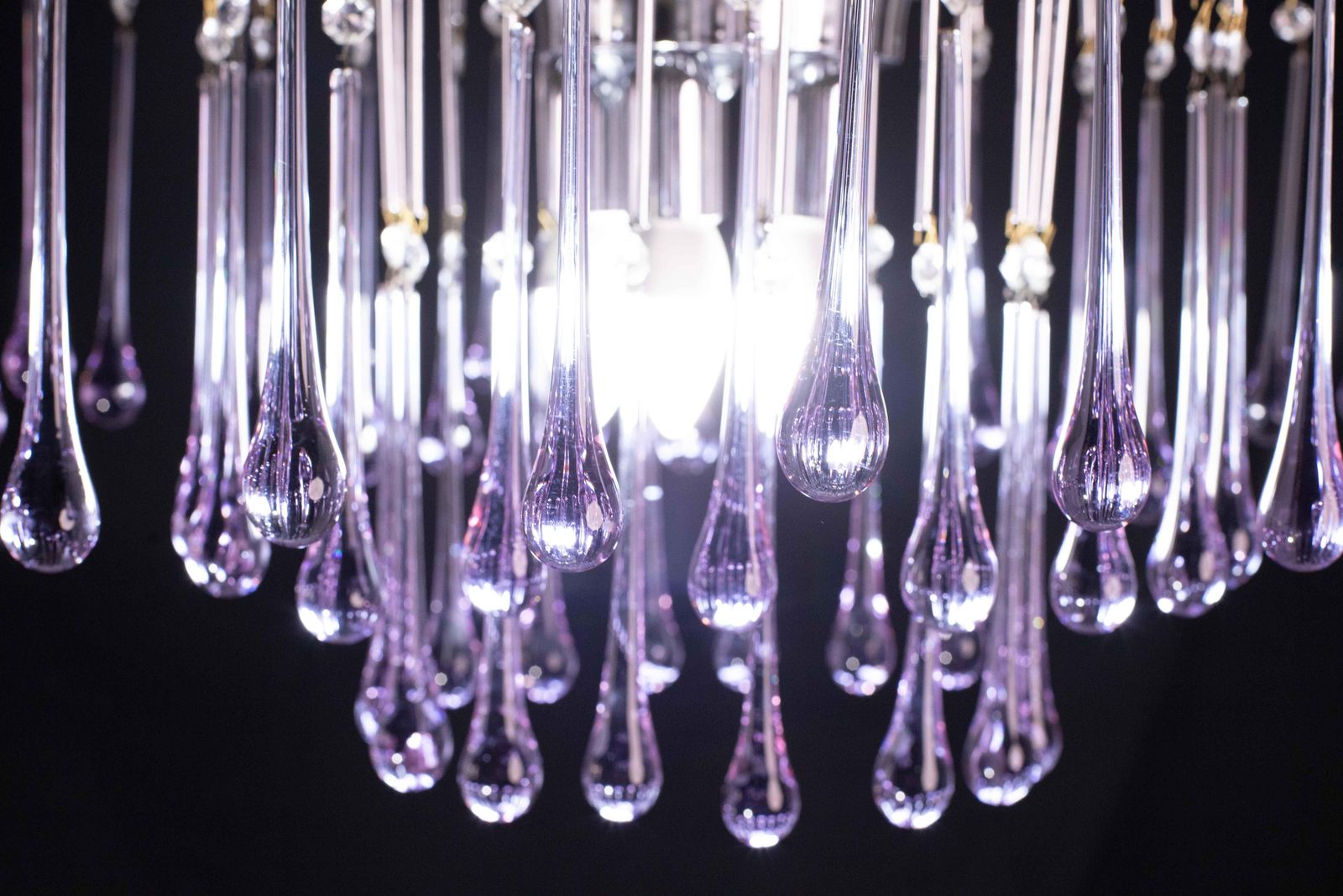 photo for sale The Purple Crown, Large Size Murano Chandelier Purple And Crystal Drops, 1970s