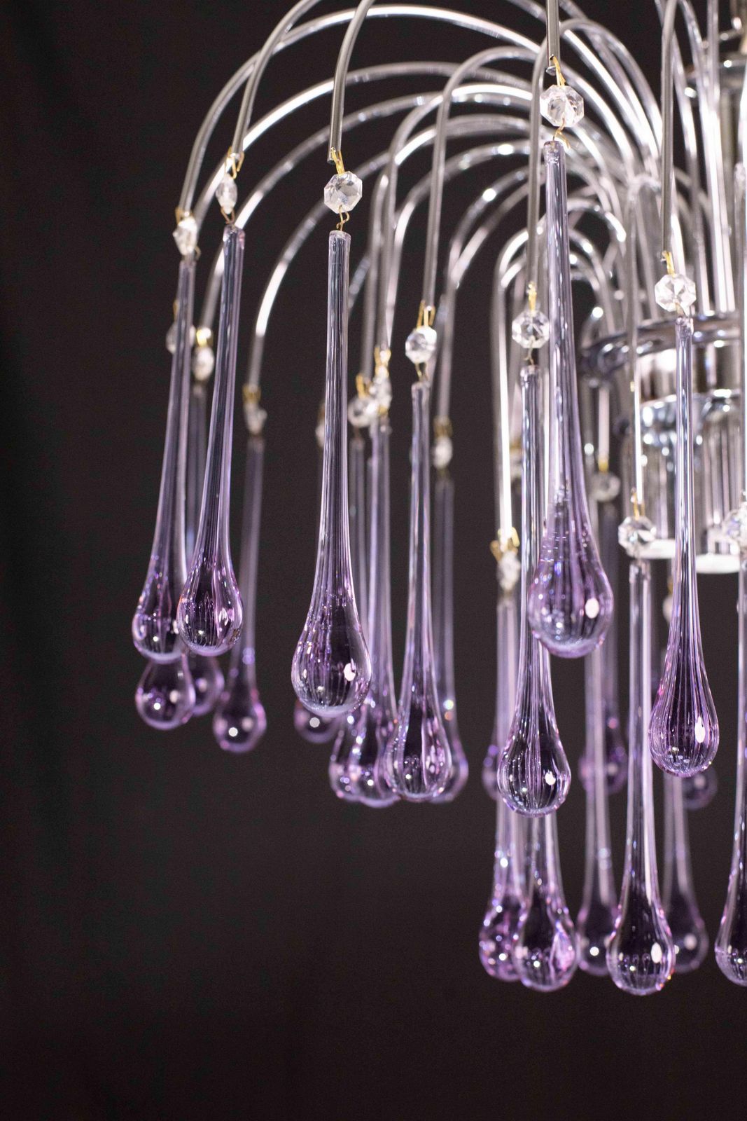 2109.0 The Purple Crown, Large Size Murano Chandelier Purple And Crystal Drops, 1970s photo