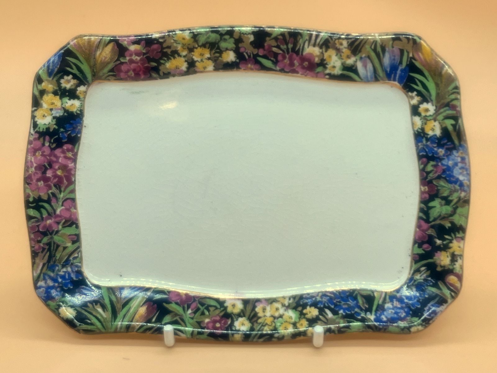 Vintage Royal Winton China Black Crocus Chintz Design Covered Butter Dish. photo Home Decor