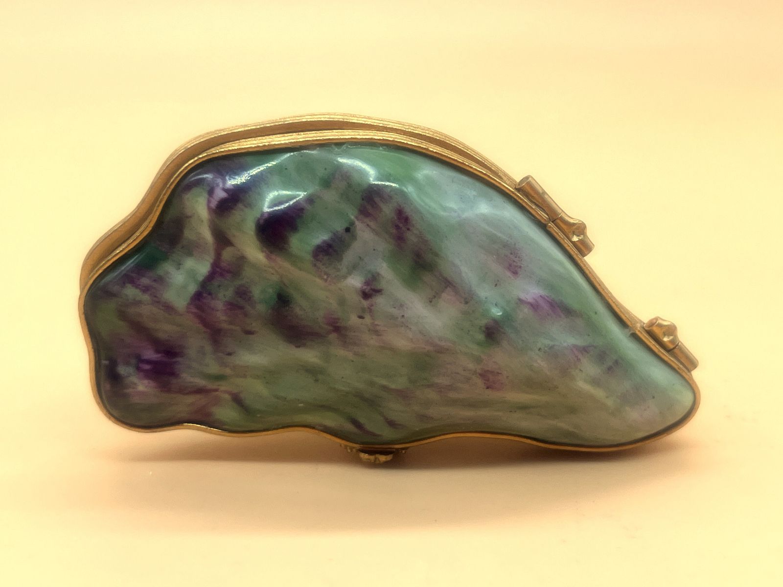 Eximious Artoria Limoges Porcelain France Oyster Shell With Luster Design Hand Painted Trinket / Jewelry Box. photo for sale