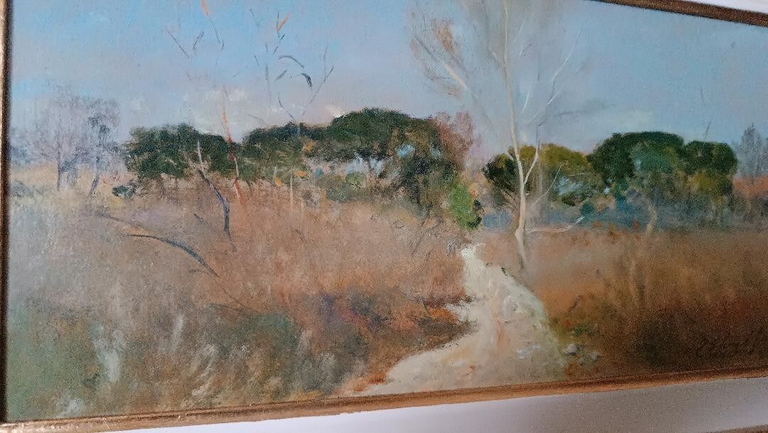 Oil Painting Cardboard Landscape Maremma Bruno Loretti (Livorno 1940) photo buy