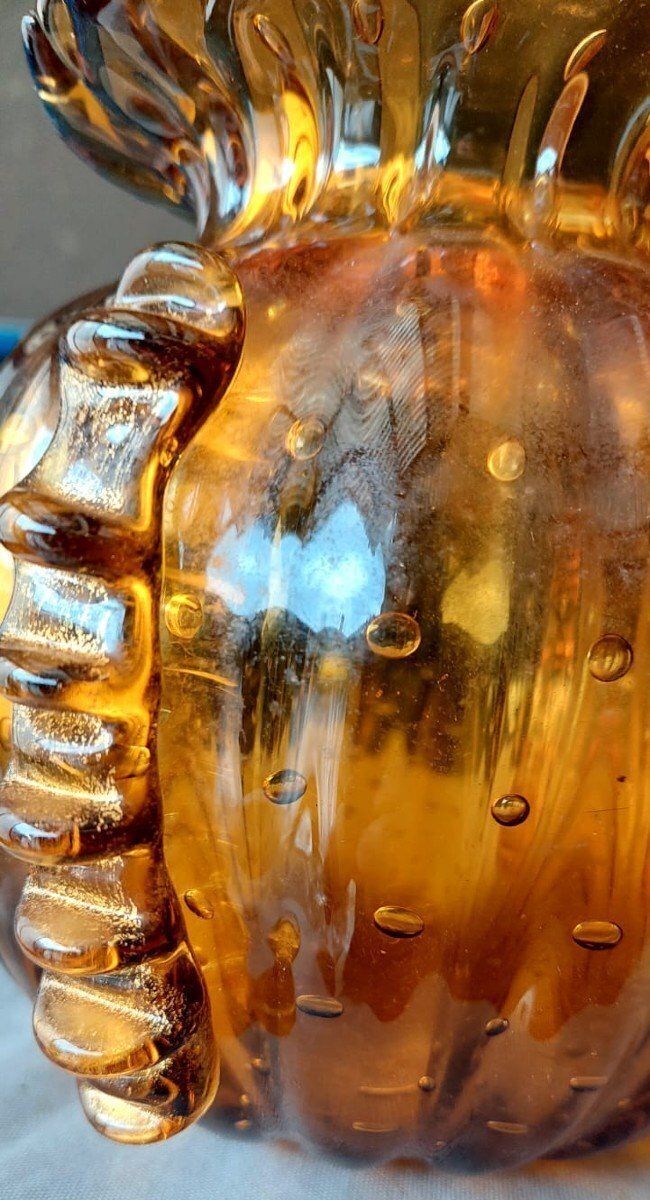 Amber Murano Glass Collectible Vase, Barovier Toso, Venice Italy 1950s photo for sale