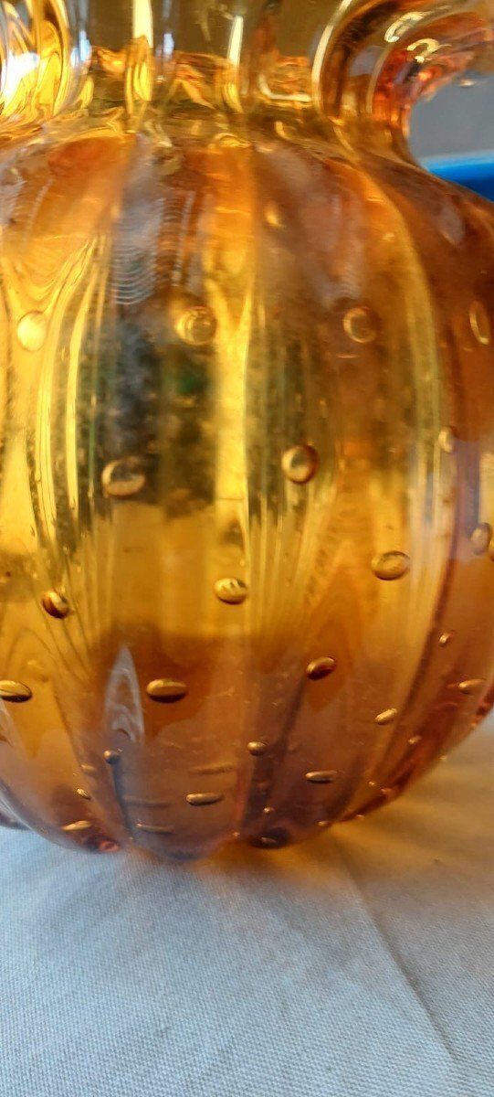 Amber Murano Glass Collectible Vase, Barovier Toso, Venice Italy 1950s photo vinterior