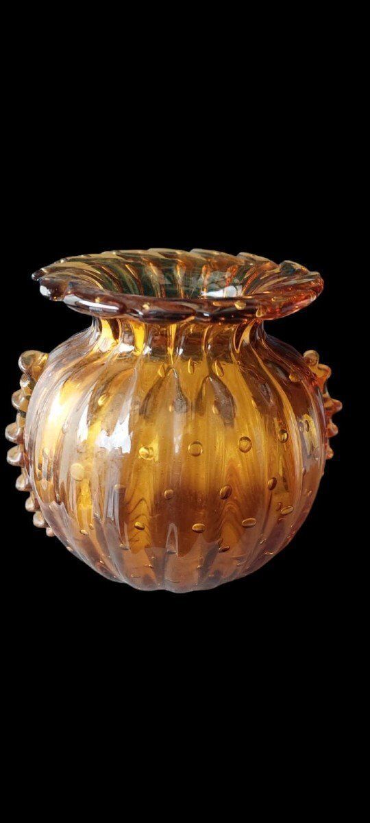 photo furniture Amber Murano Glass Collectible Vase, Barovier Toso, Venice Italy 1950s