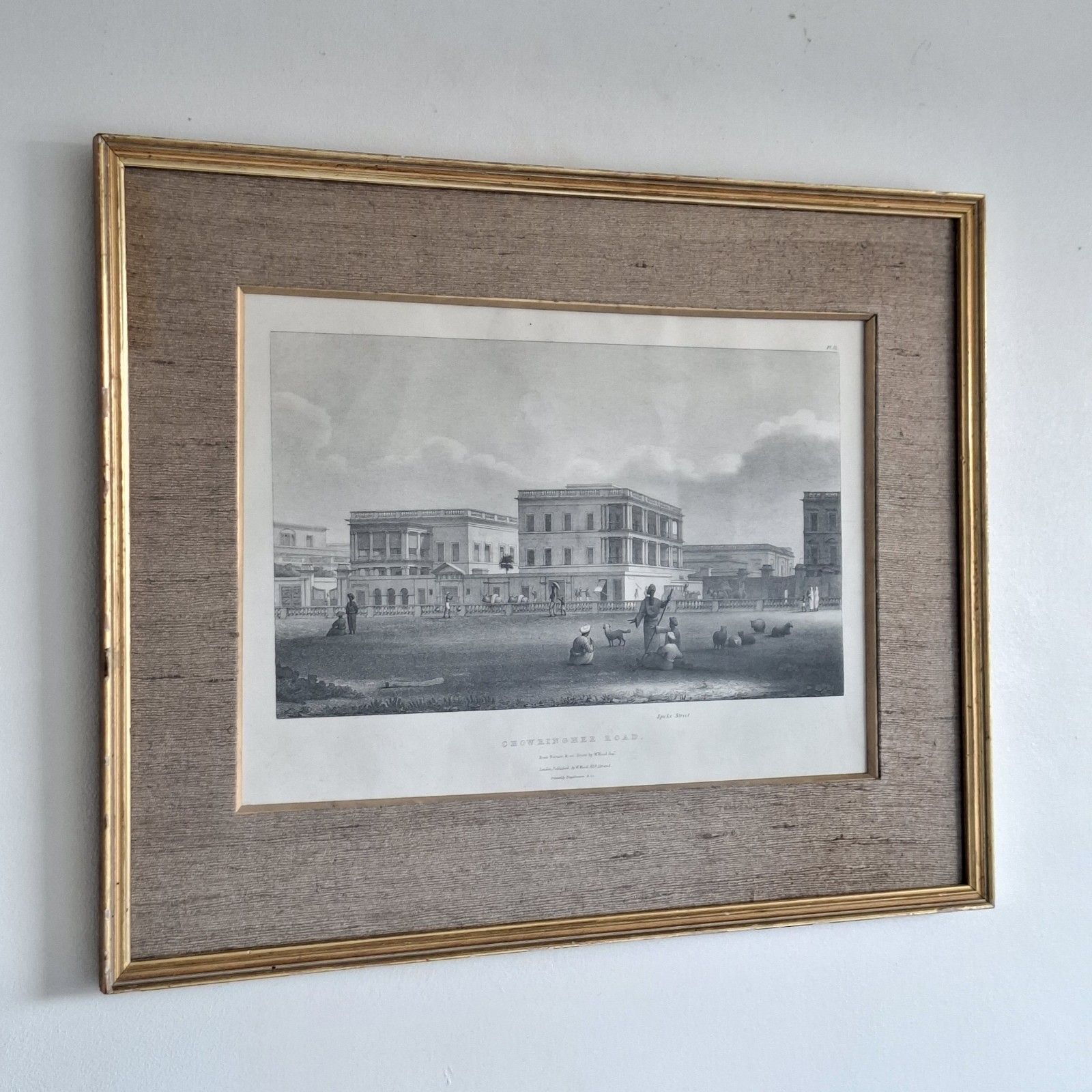 William Wood Lithograph Chowringhee Road Speke Street Calcutta 12 Framed Antique