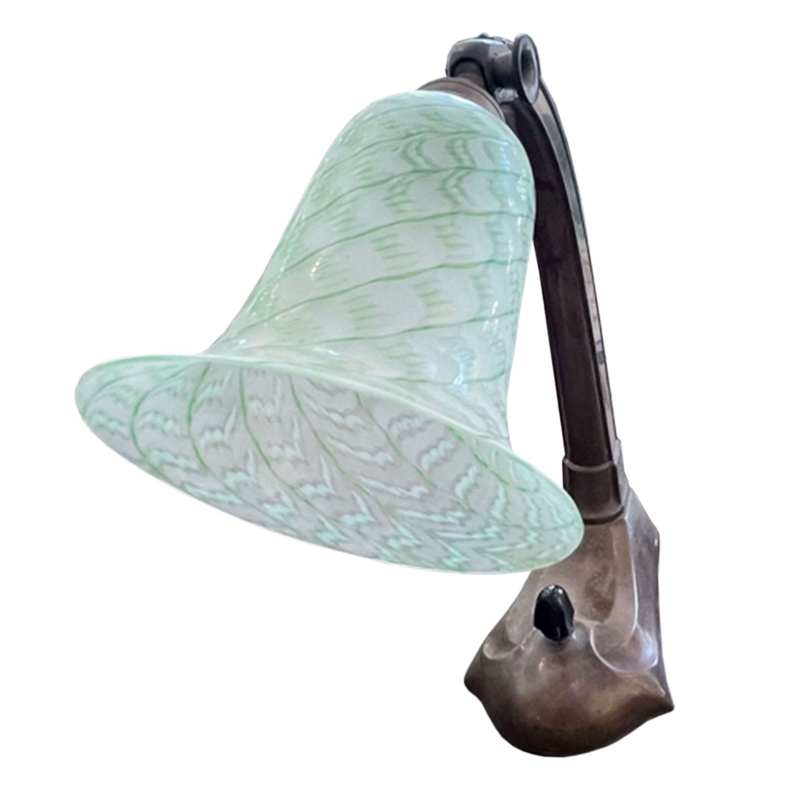 English 1930s Little Bakelit Desk Lamp With Decorative Glass Shade photo for sale