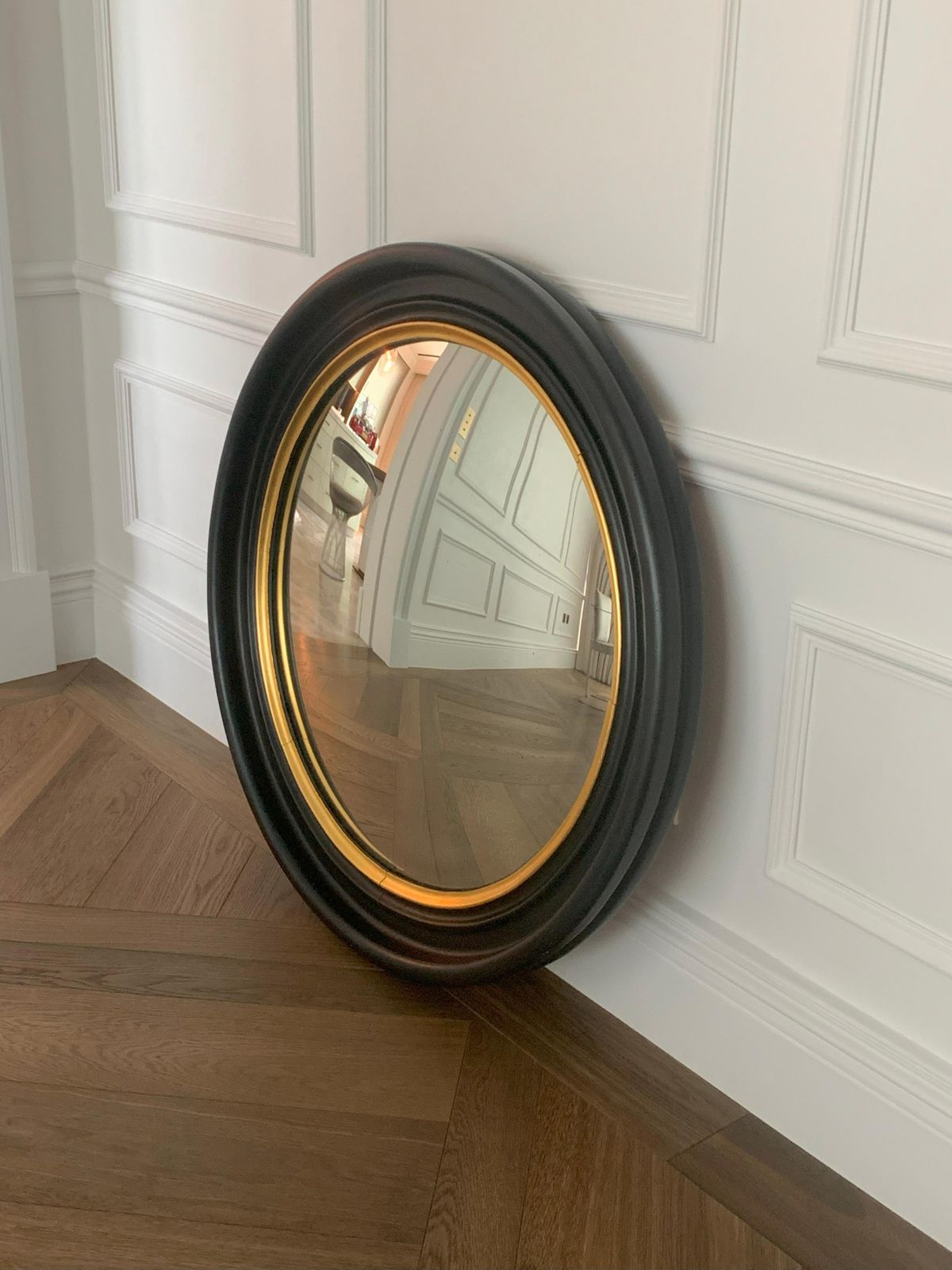 Convex Regency Style Mirrors, Black And Gilt, Pair, England, 1890s photo Home Decor