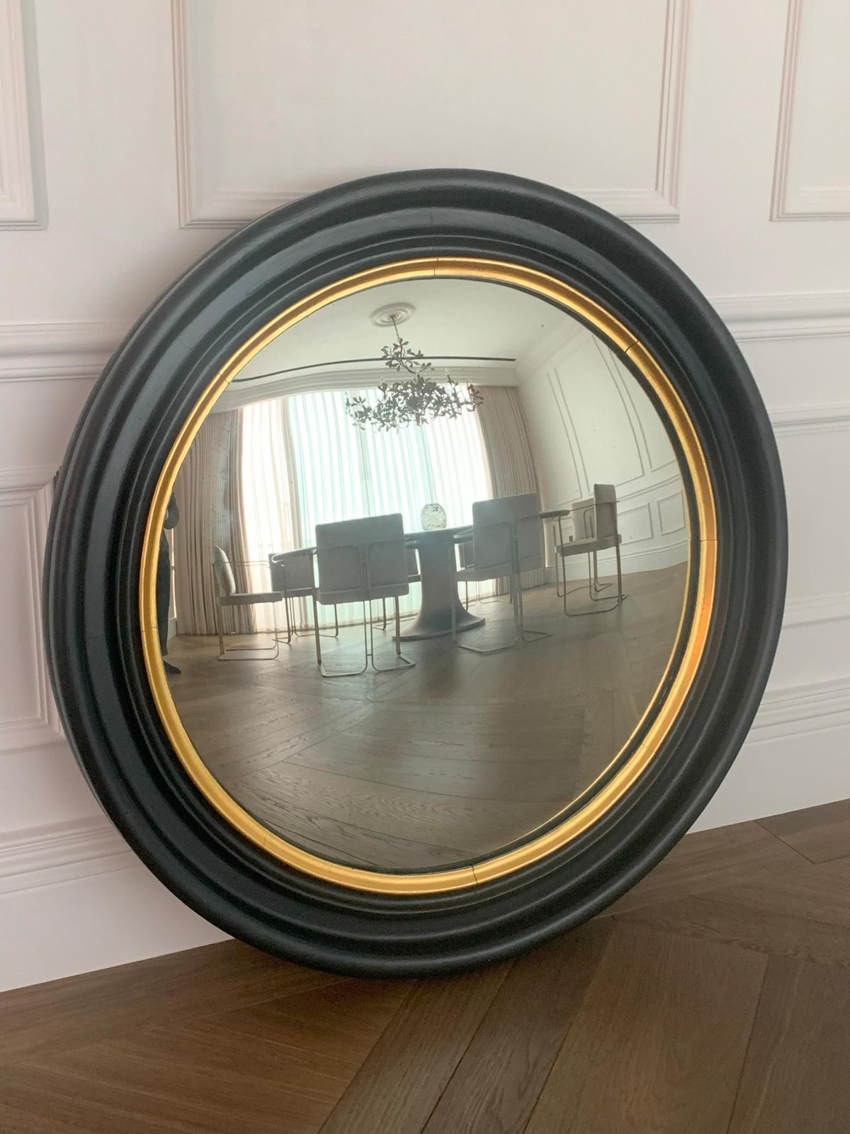 Convex Regency Style Mirrors, Black And Gilt, Pair, England, 1890s photo vinterior