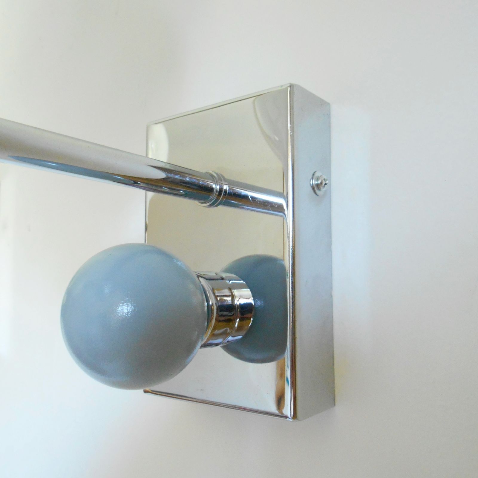 A Pair Of Unique Silver Chrome Wall Lamps With White Glass Globe Shades photo furniture