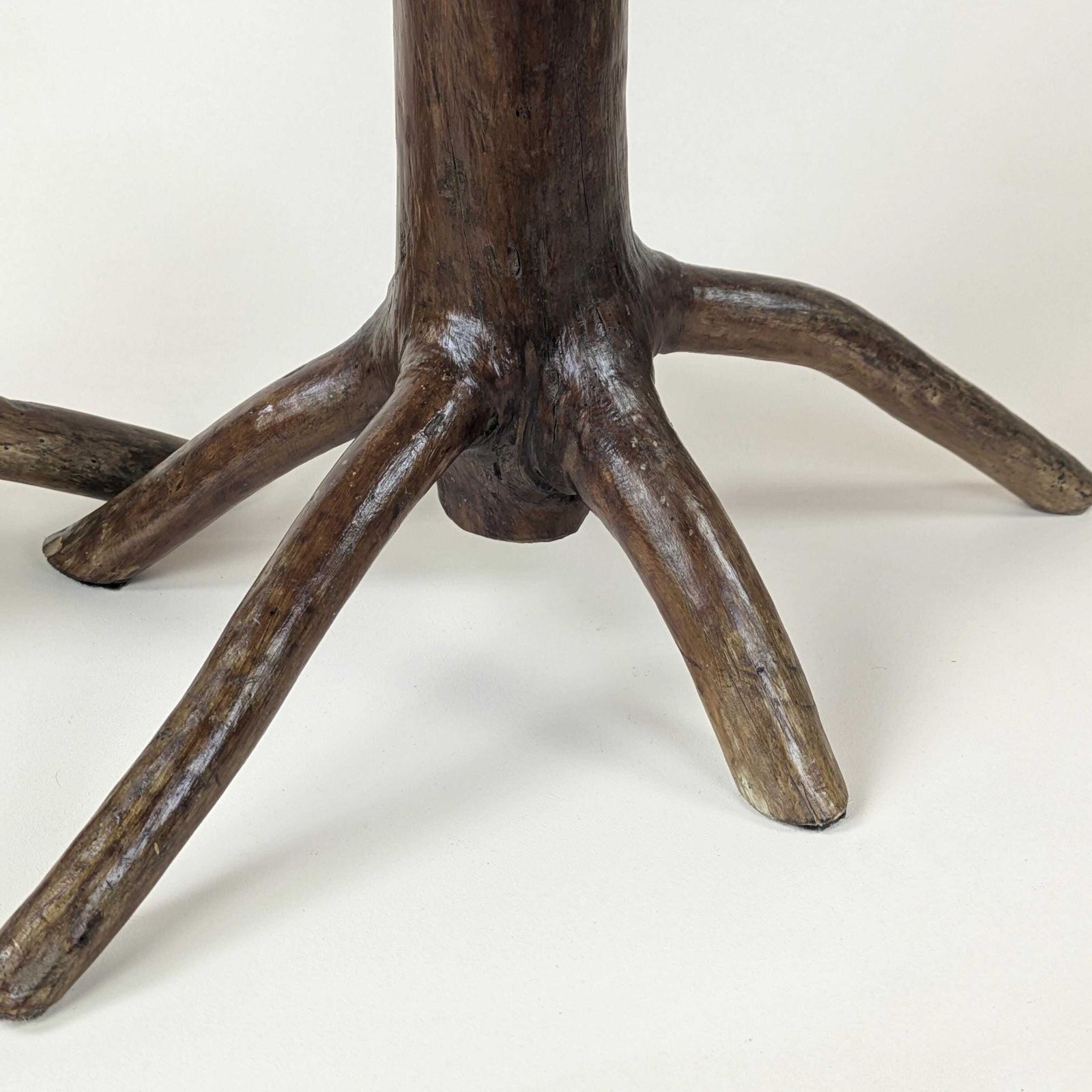 Antique French Folk Primitive Art Wood Pedestal Stands Pair Rustic Decor Early 20th Century Display Tree Trunk Branch Flower Pot Plant Stand photo vintage