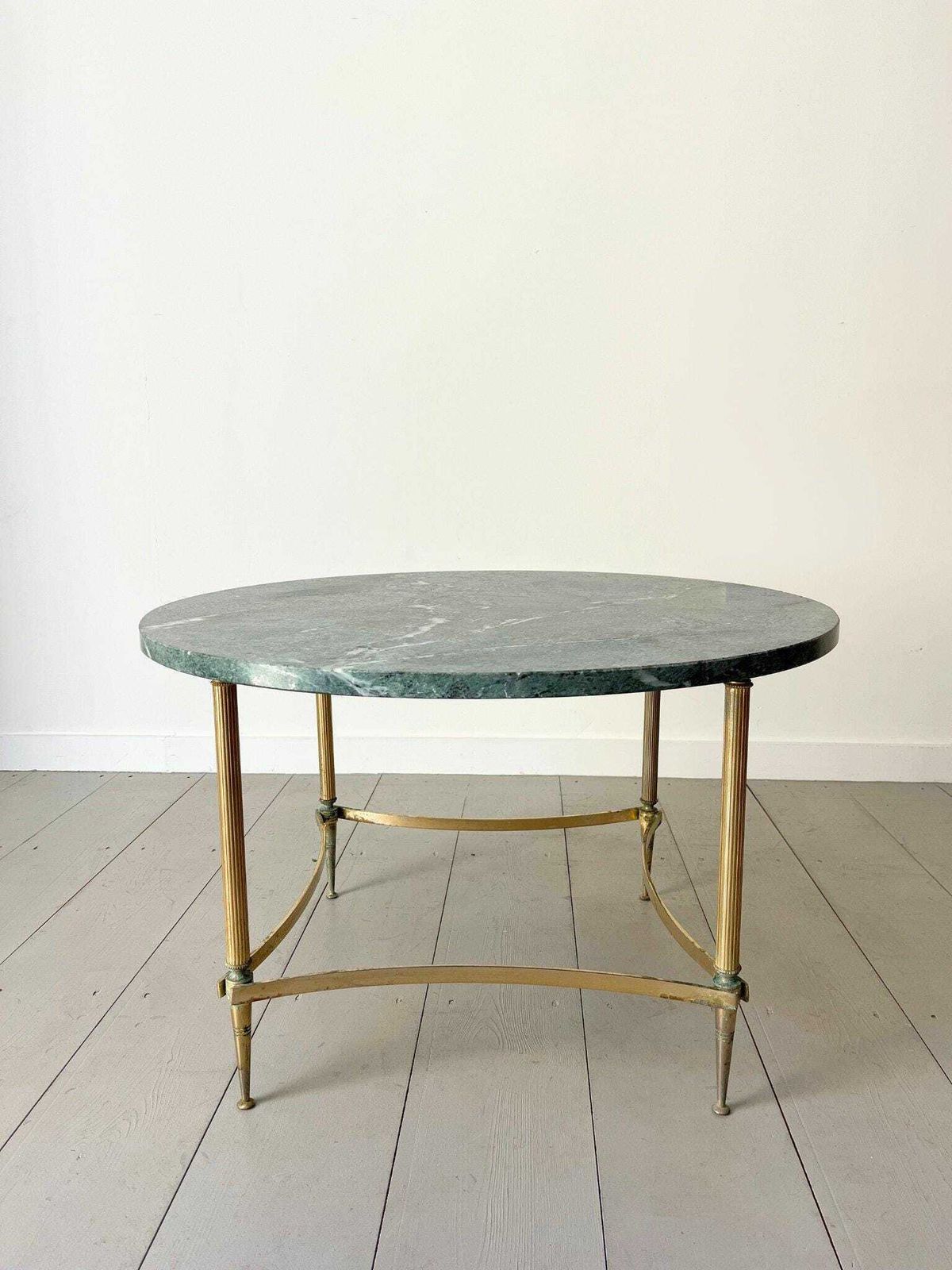 Green Marble Coffee Table Mid Century Italian Circular Side Table With Brassed Legs