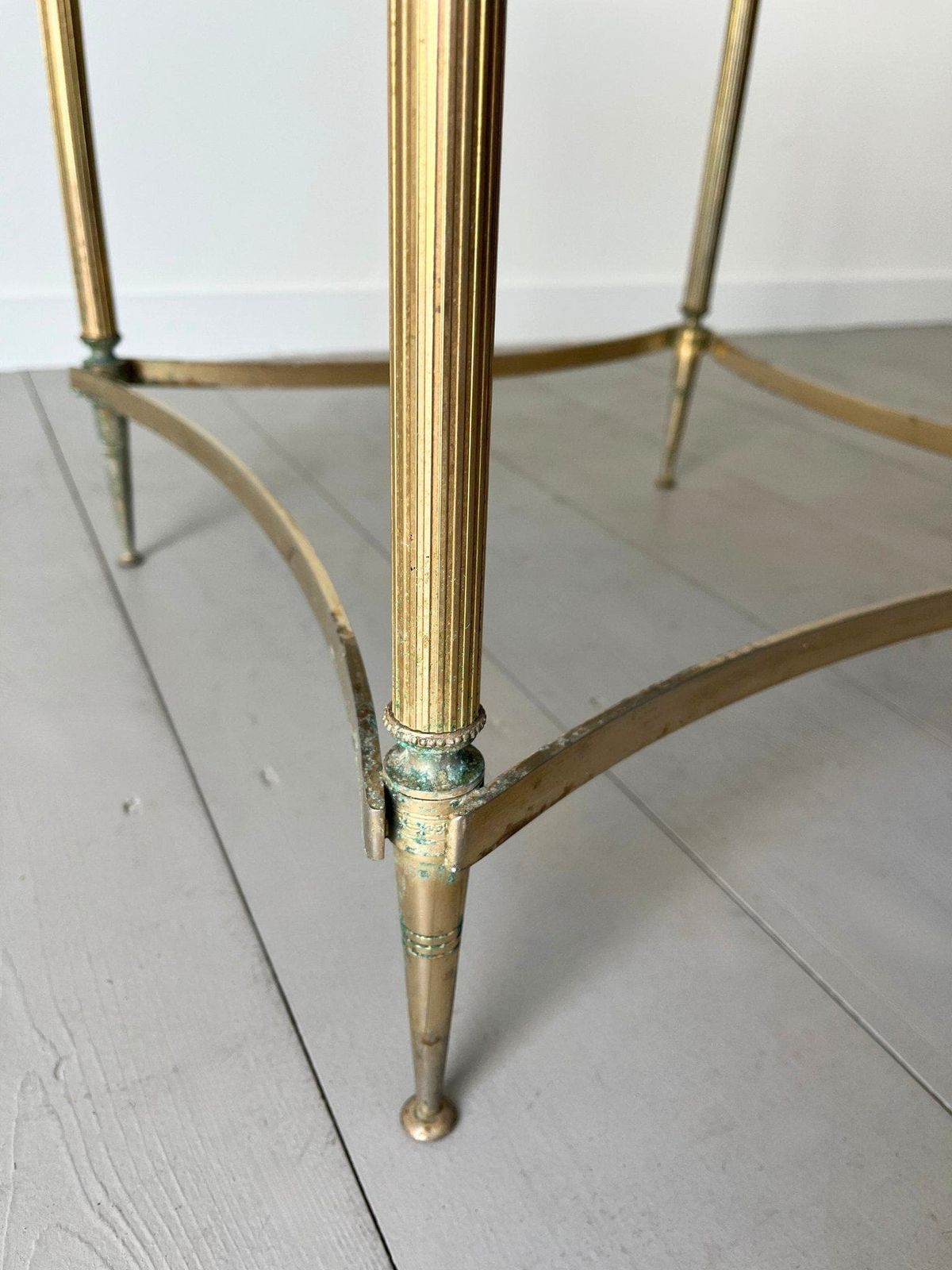 photo for sale Green Marble Coffee Table Mid Century Italian Circular Side Table With Brassed Legs