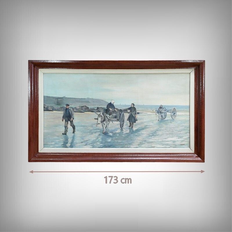 Large Painting “Les Goémoniers” By A. Le Guen – 1969