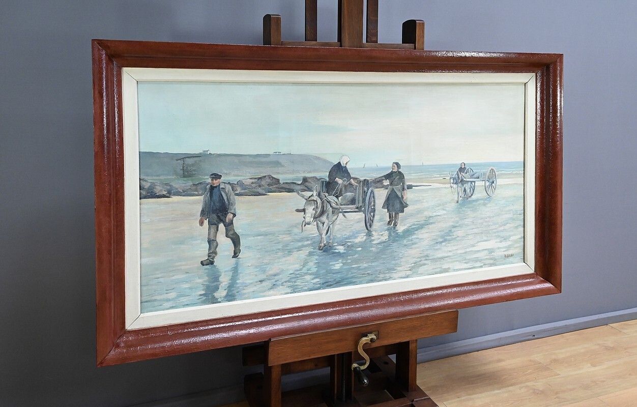 Large Painting “Les Goémoniers” By A. Le Guen – 1969 photo for sale