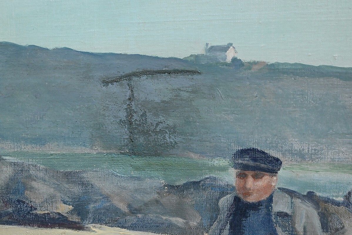 photo for sale Large Painting “Les Goémoniers” By A. Le Guen – 1969