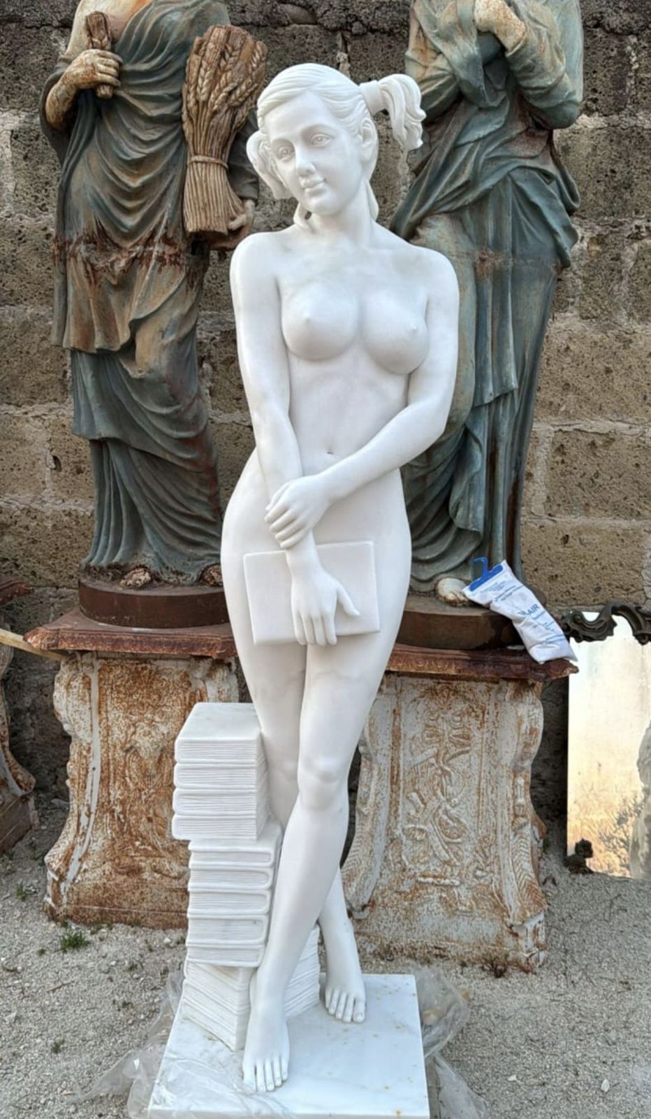 Splendid Beautiful French White Carrara Marble Library Girl   Delivery Available 0269.