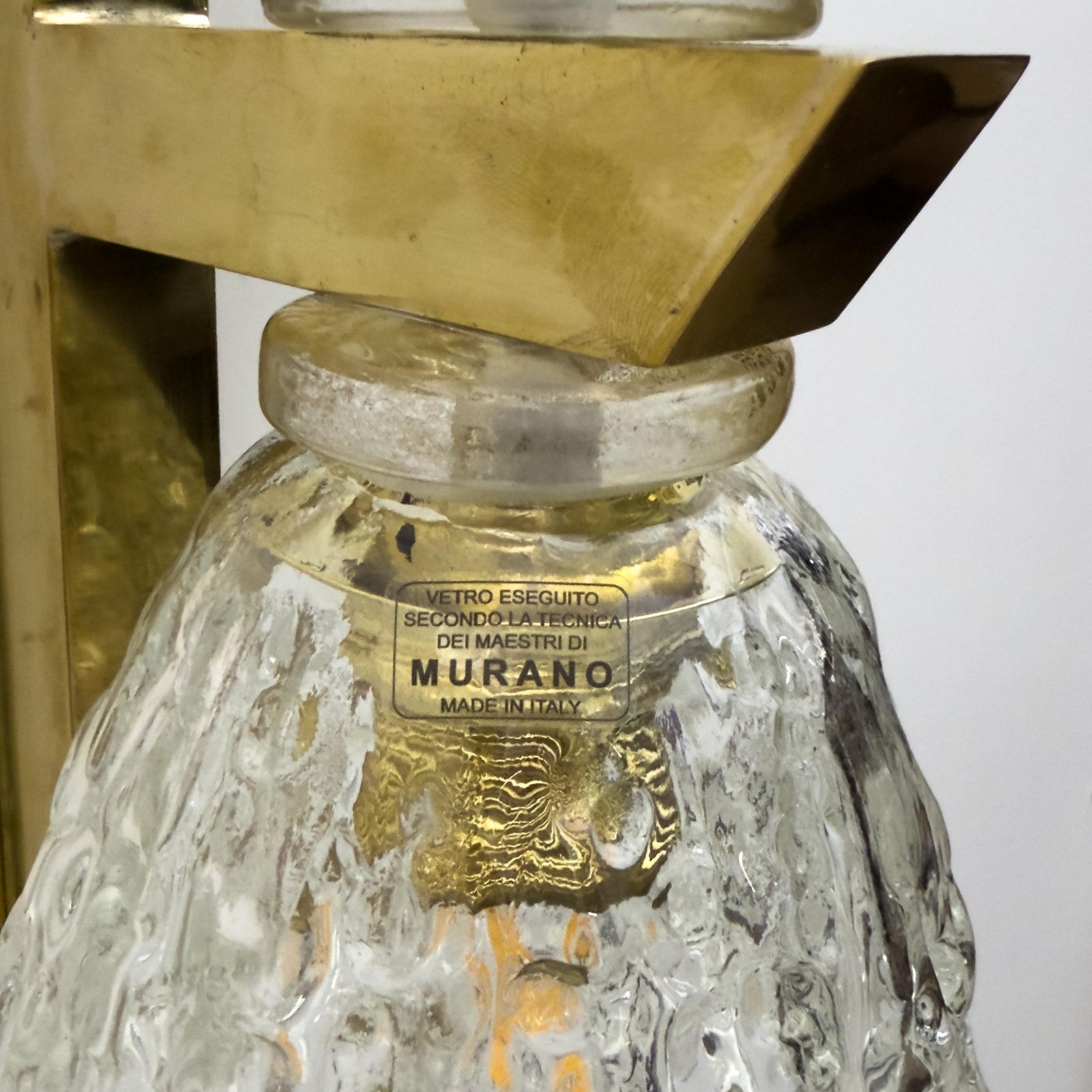 photo for sale Pair Of Art Decò Style Murano Glass And Brass Sconces