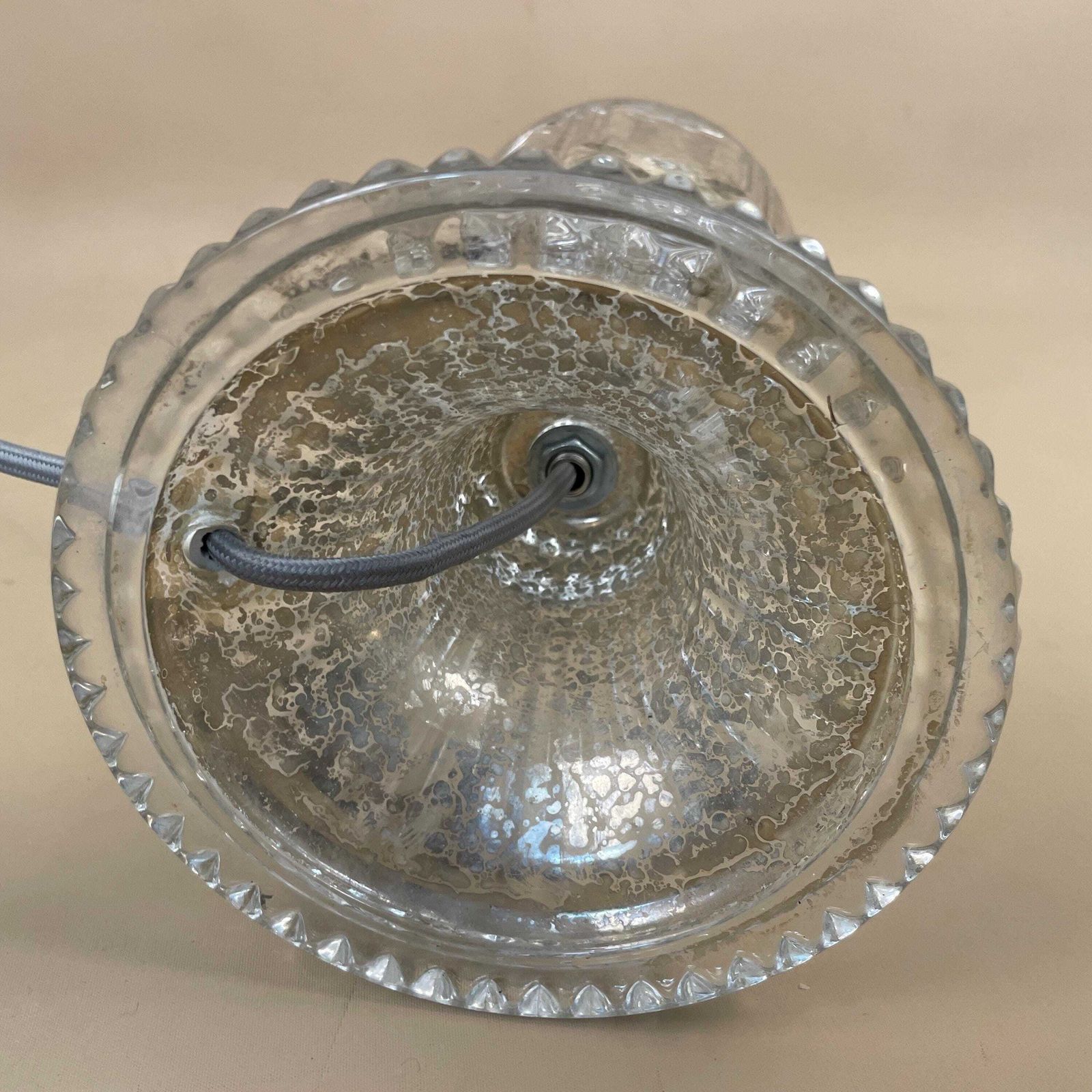 Vintage Glass Lamp Light Bedside Table Desk Vase Medium Interior Clear Silver Speckled Mottled Finish Design Cottage Modern Classic photo vintage