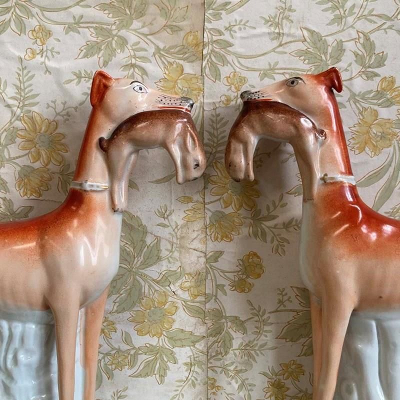 Pair Of Staffordshire Pottery Greyhounds photo Art