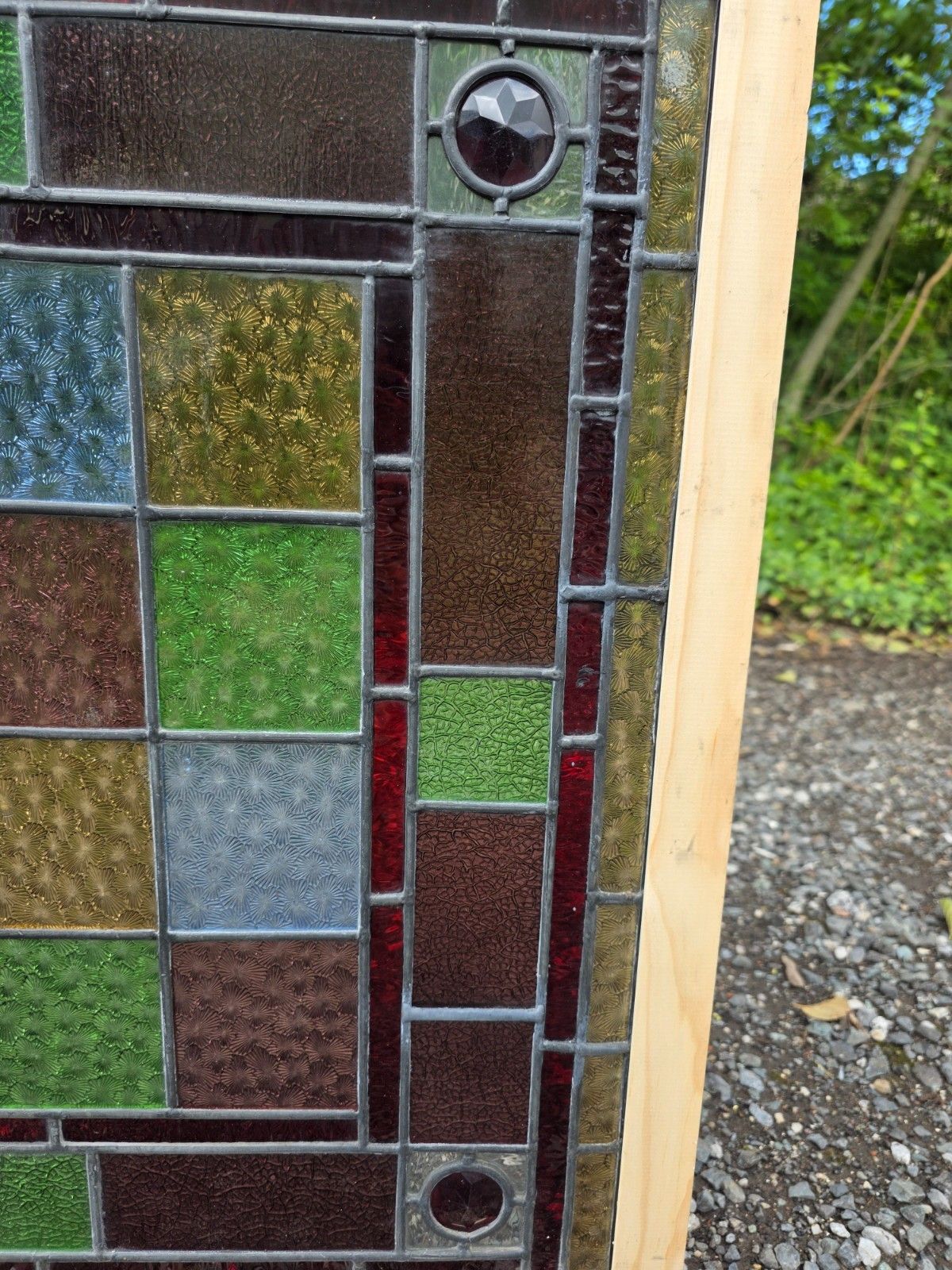 1900 Antique Leaded Glass Window With Hand Painted Country Scene photo Art