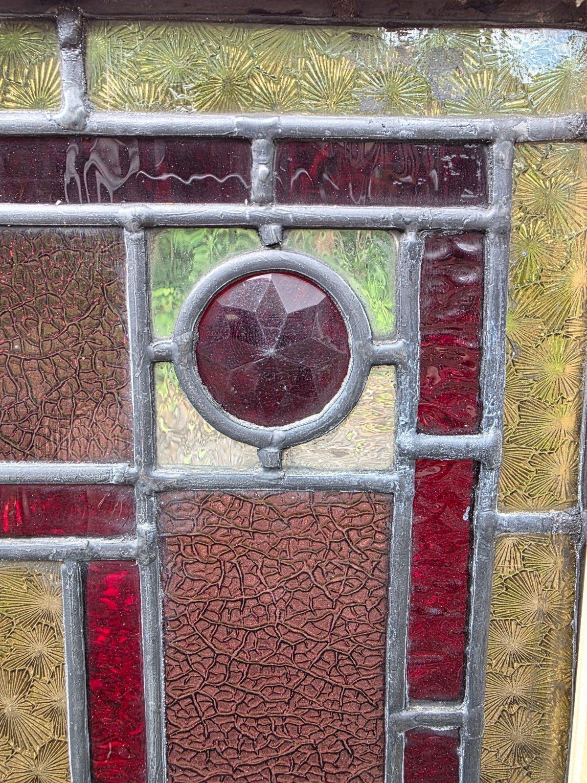 1900 Antique Leaded Glass Window With Hand Painted Country Scene photo 780.0