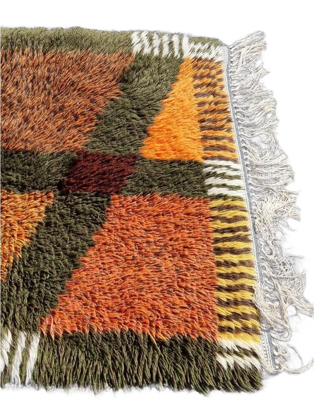 Vintage Swedish Rya Rug | Swedish Shag Pile Orange And Green photo furniture
