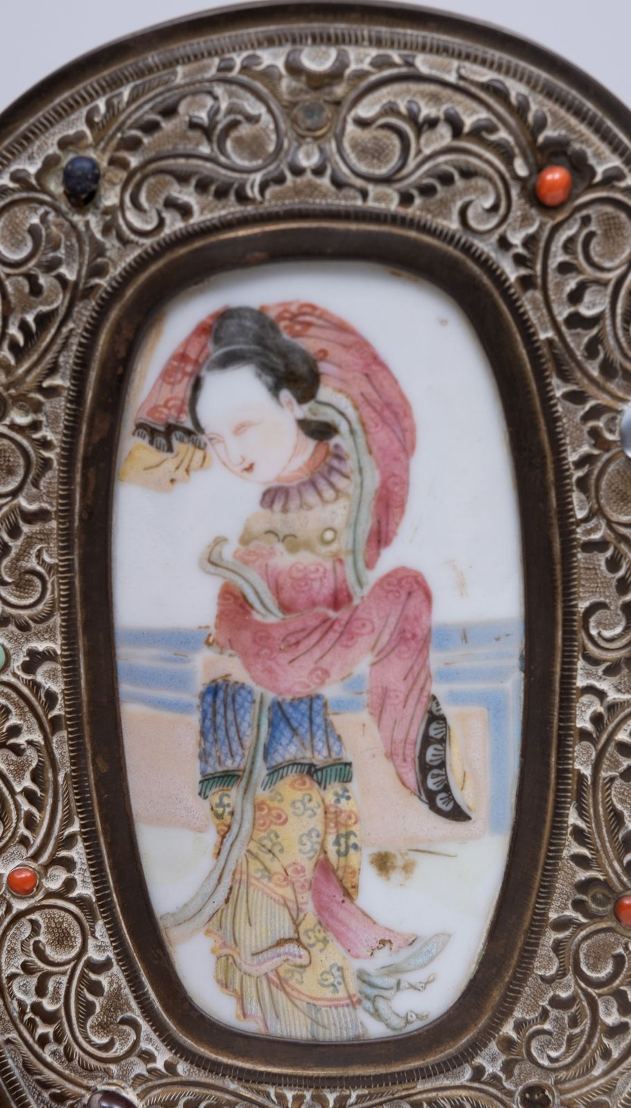 Antique Chinese Family Rose Porcelain Brass Book Ends photo buy