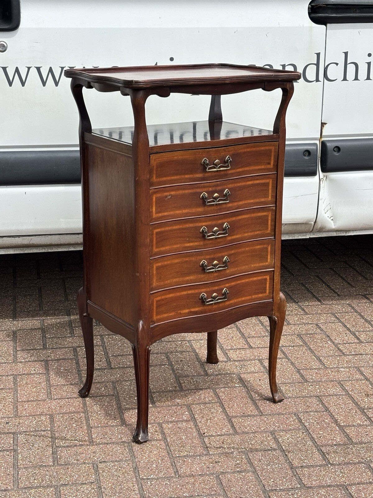Art Noveau Inlaid Mahogany Set Of Drawers, Tulip Handles. photo furniture